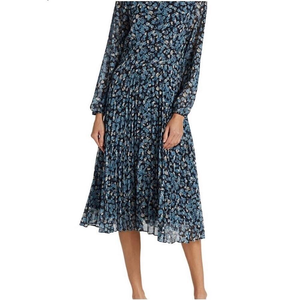 New Ellie Tahari Mirage Field Floral Print Long Sleeve Pleated Shirt Dress Sz 14